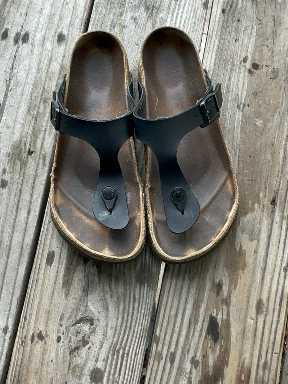 Birkenstock Black T-Strap Leather Sandals